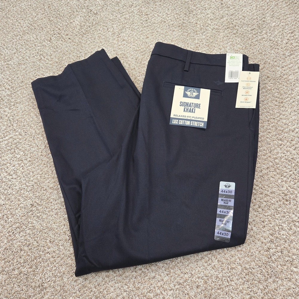 Dockers By LEVIS Pants Men's 44x30 Navy Blue Pleated Relaxed Fit Trousers NWTs